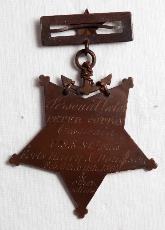 Engraved reverse of medal of honor of Peter Cotton