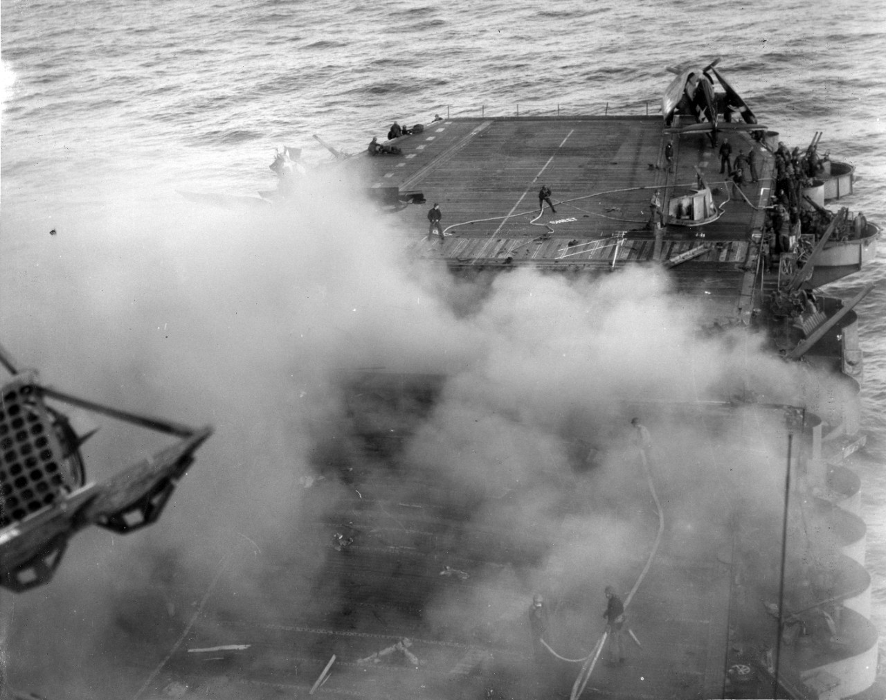 <p>S-100-H.006 ADM Arleigh Burke - Aftermath of kamikaze attack on USS Enterprise (CV 6)</p>