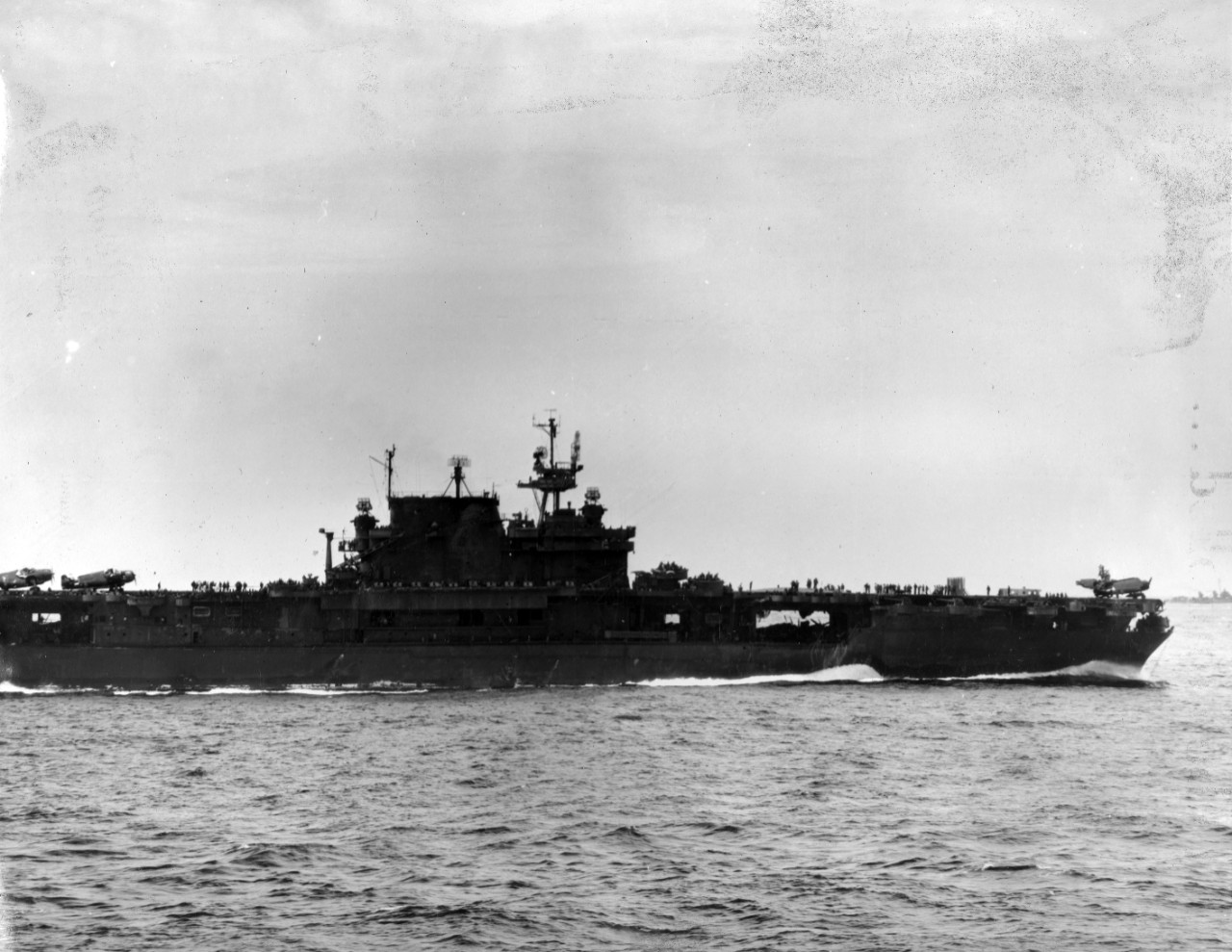 <p>S-100-H.010 ADM Arleigh Burke - USS Enterprise (CV 6) after kamikaze attack</p>