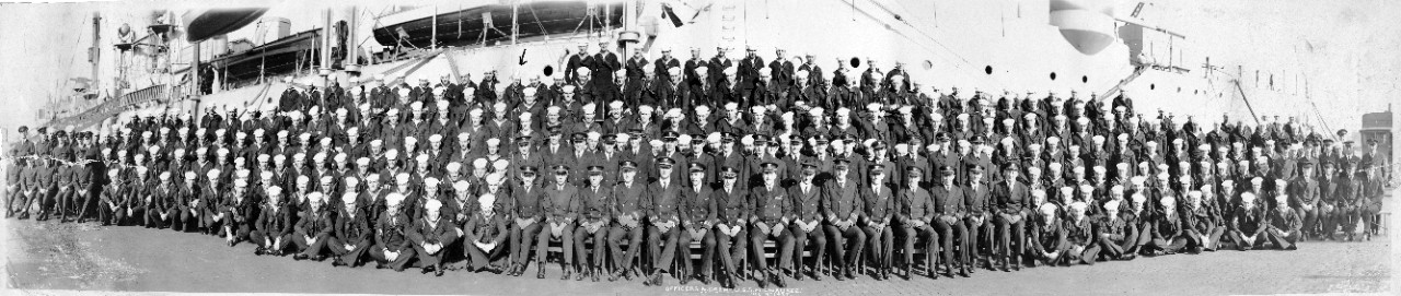 One black and white panorama photo measuring 49” x 10”. Shown is the crew of USS Milwaukee (CL-5) on 9 December 1927.