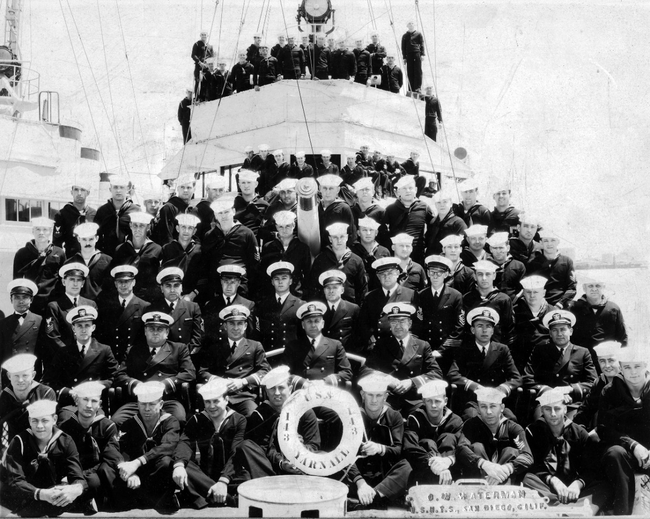Collection of two photos – officers and crew of USS Yarnall (DD-143), circa 1935-1938 and officers and crew of USS Sperry (AS-12), San Diego, February 7, 1951. Both images  likely include the donor in the photograph. 