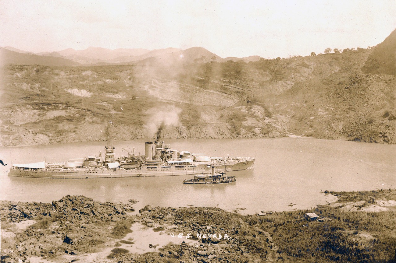 USS Nevada (BB-36) in the Panama Canal, circa 1920s. 