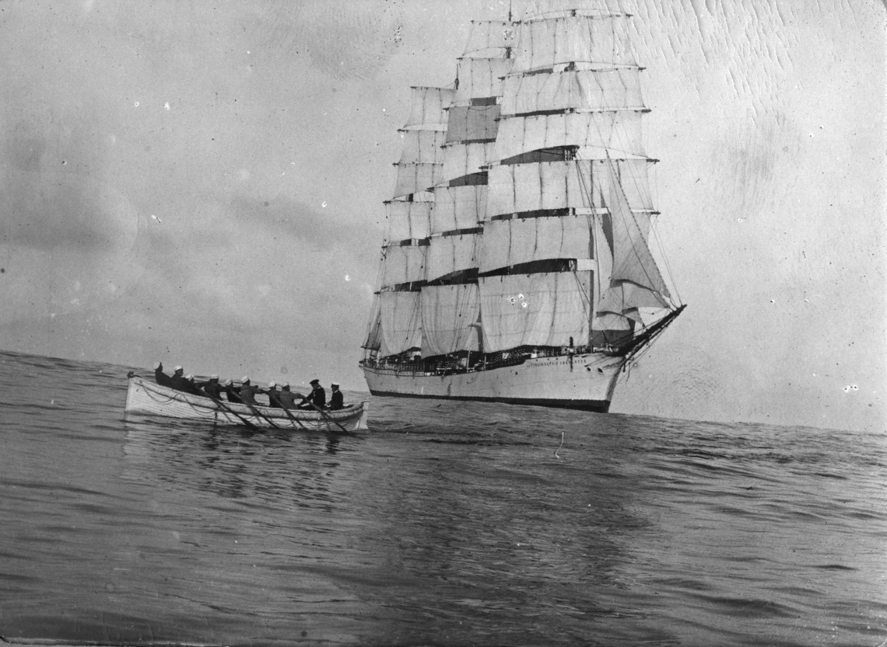 24 page photo album with black and white images of the German training ship Herzogin Sophie Charlotte, a four-mast barque built in 1894. Photos are taken on board the ship, showing the crew performing duties, hunting, fishing, Neptune Party, sports, and officer portraits.
