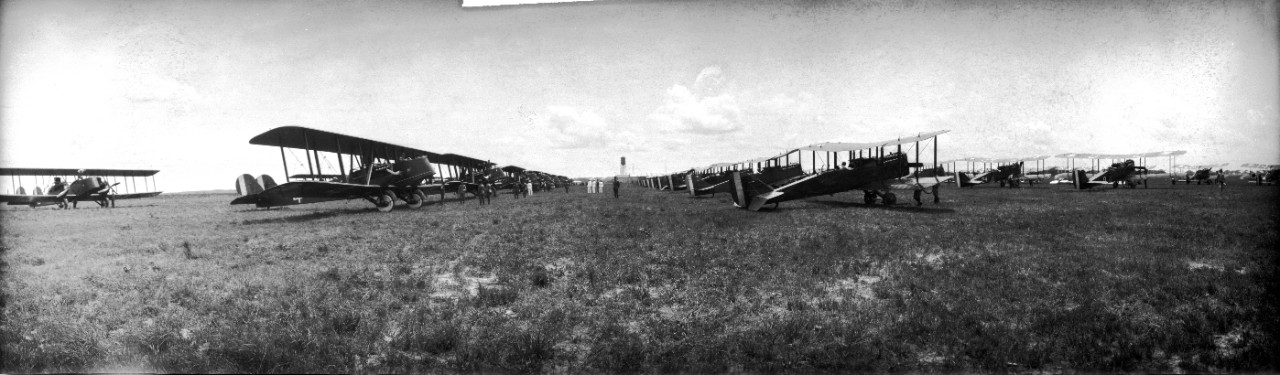 Martin MB-2s and DH-4s at Langley Airfield, Virginia. These were the primary aircraft used during the 1921 Army-Navy bombing exercises off the Virginia capes. 