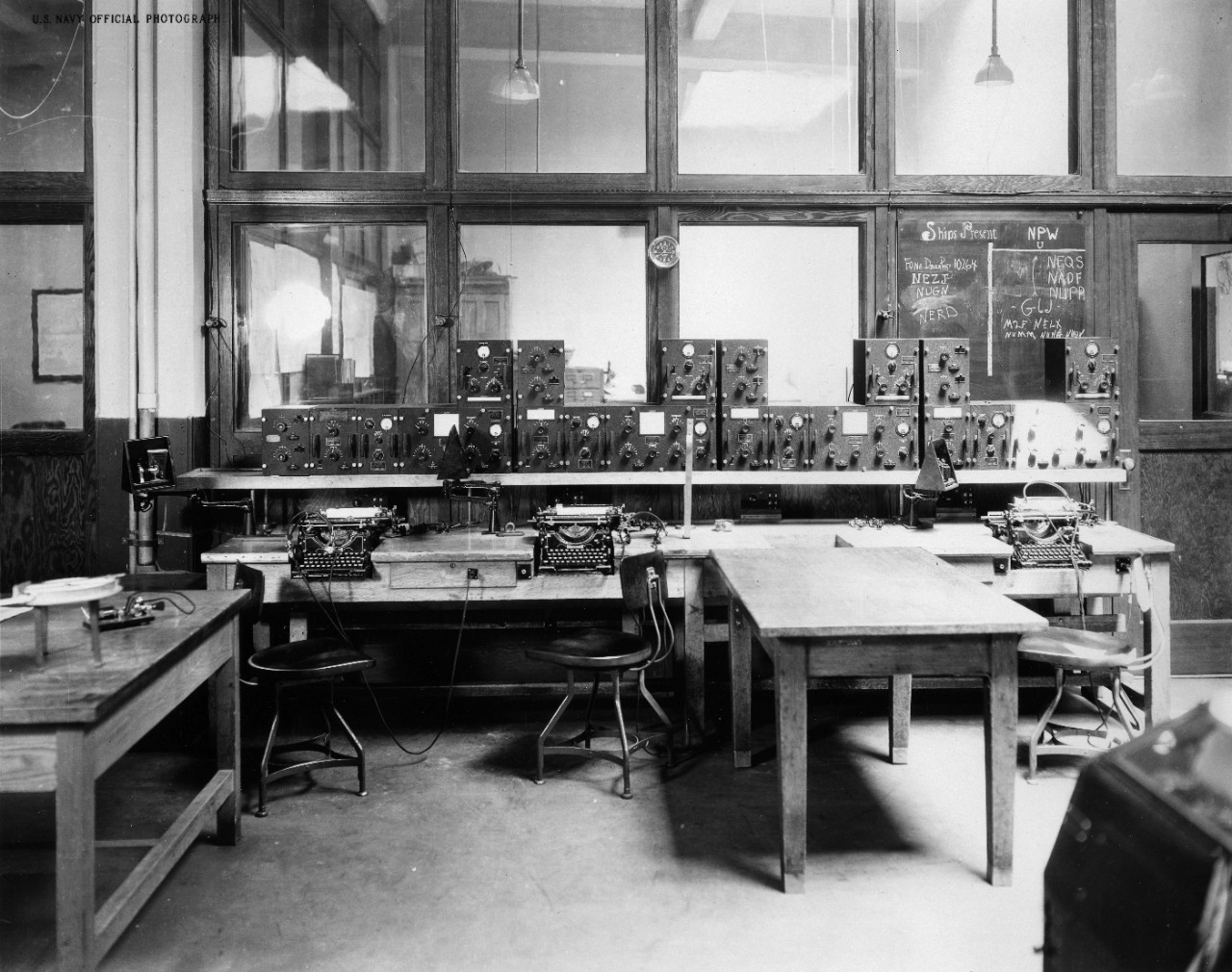 Approximately 50 photos, negatives, and cyanotypes (plus duplicates) showing the Radio Headquarters of the Twelfth Naval District, 100 Harrison Street, San Francisco, California, circa 1926-1927. Shown are: control stations, transmitters, generators, amplifiers, receivers, antenna system, distribution panel, high speed recorder, work shop, batteries, Bellevue experimental receiver, compass tracking section. Some prints and negatives were made from acetate negatives which were subsequently destroyed.