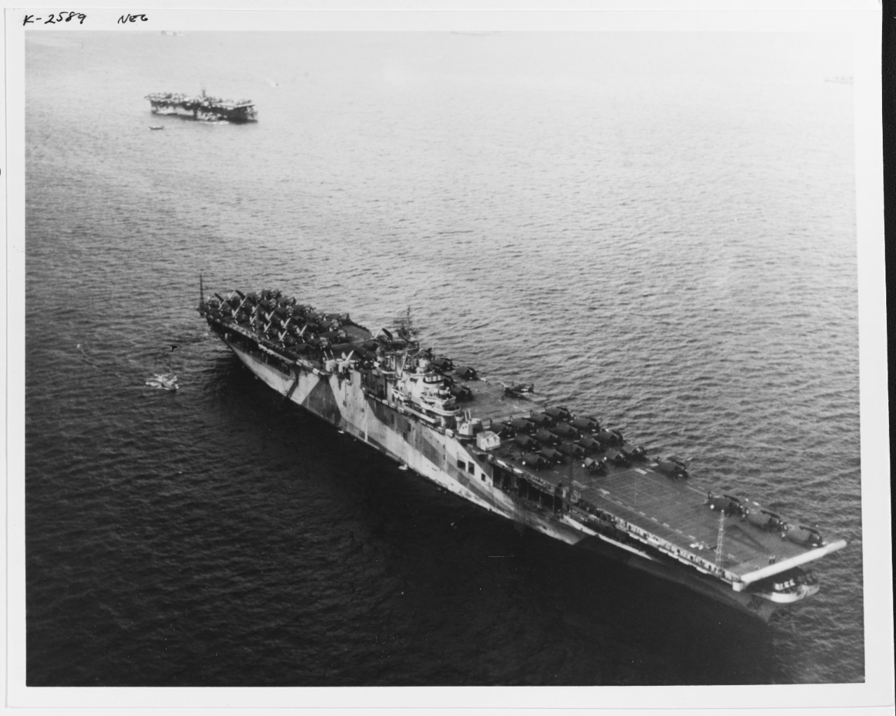USS TICONDEROGA (CV-14) at Ulithi Fleet Anchorage, 8 December 1944.