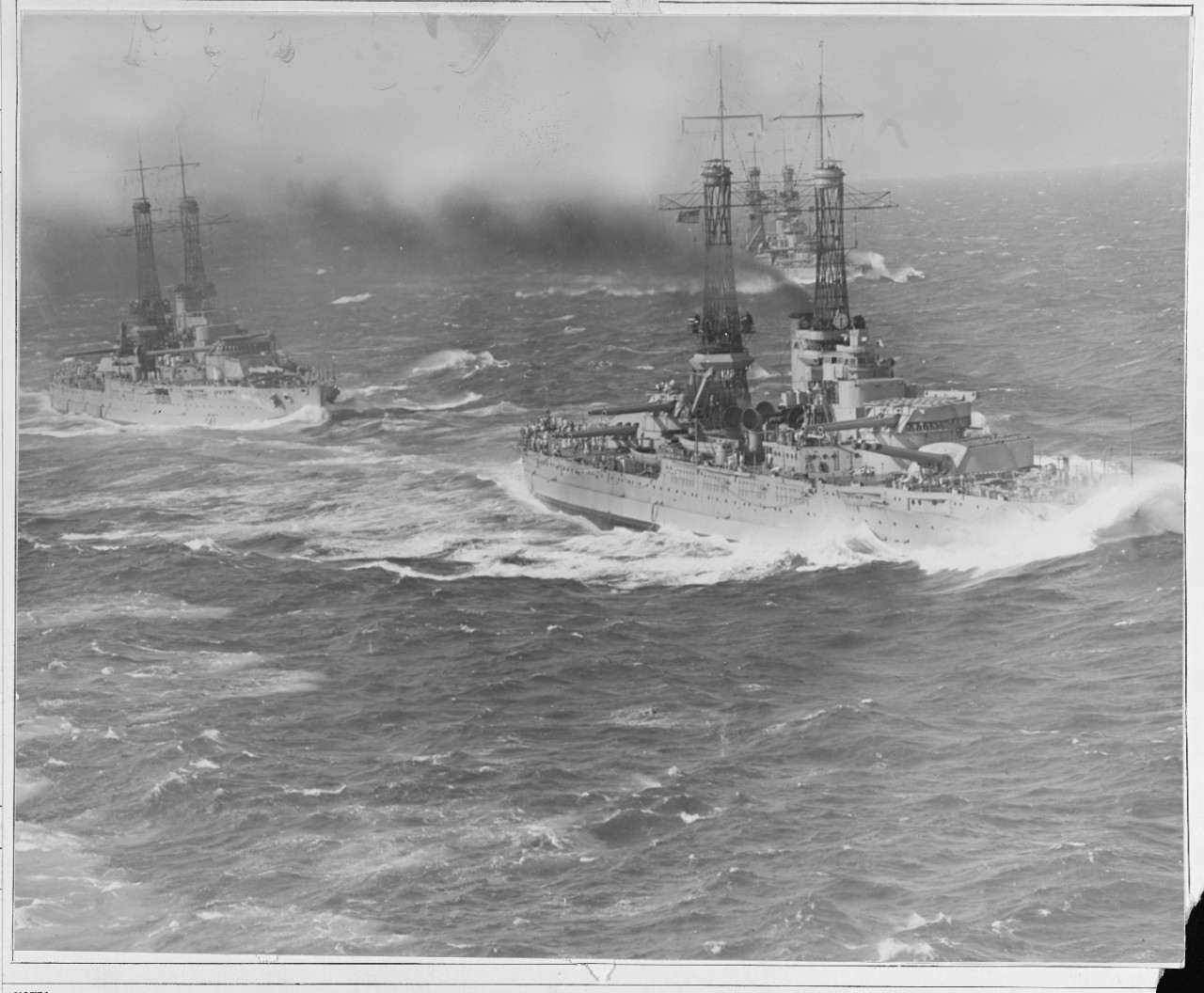 Battleships at sea in 1921.