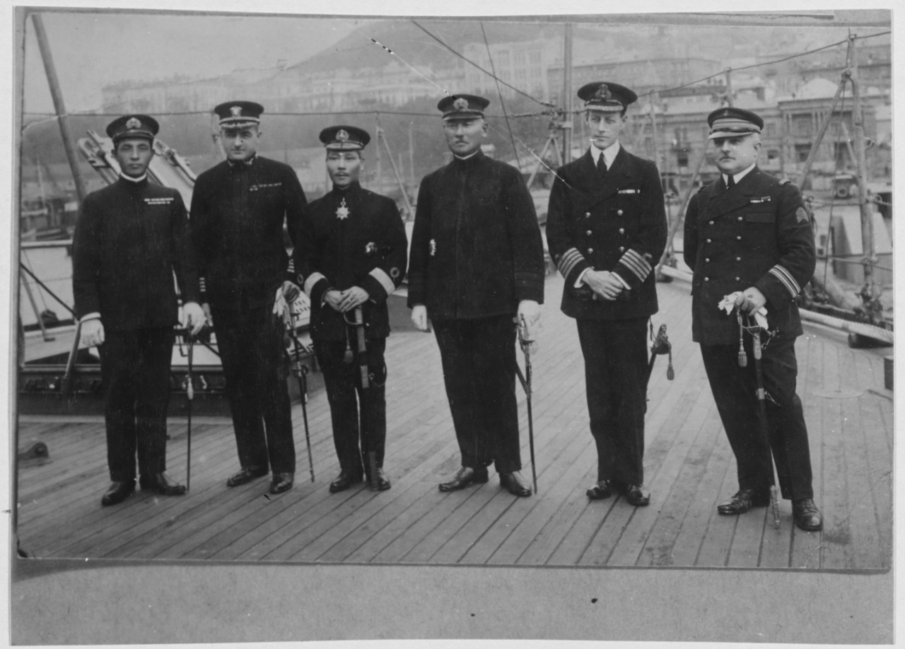 Captain E.B. Larimer, USN. Japanese, English and French officers, USS NEW ORLEANS, 1919