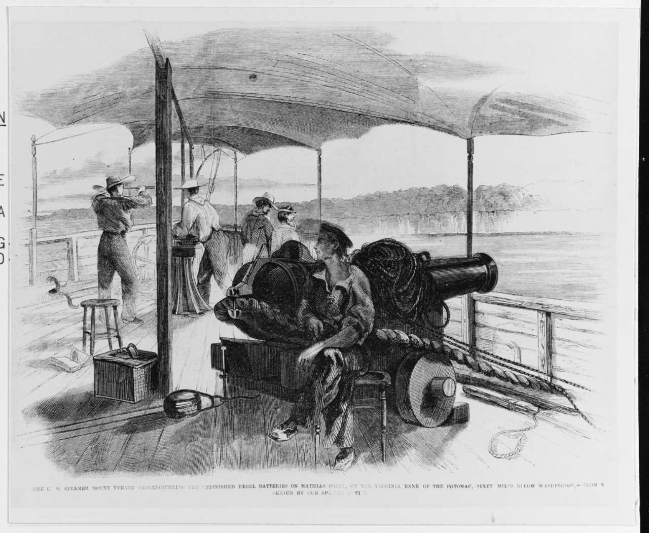 Photo #: NH 45740  &quot;The U.S. Steamer Mount Vernon Reconnoitreing the Unfinished Rebel Batteries on Mathias Point, on the Virginia Bank of the Potomac, Sixty Miles below Washington.&quot;