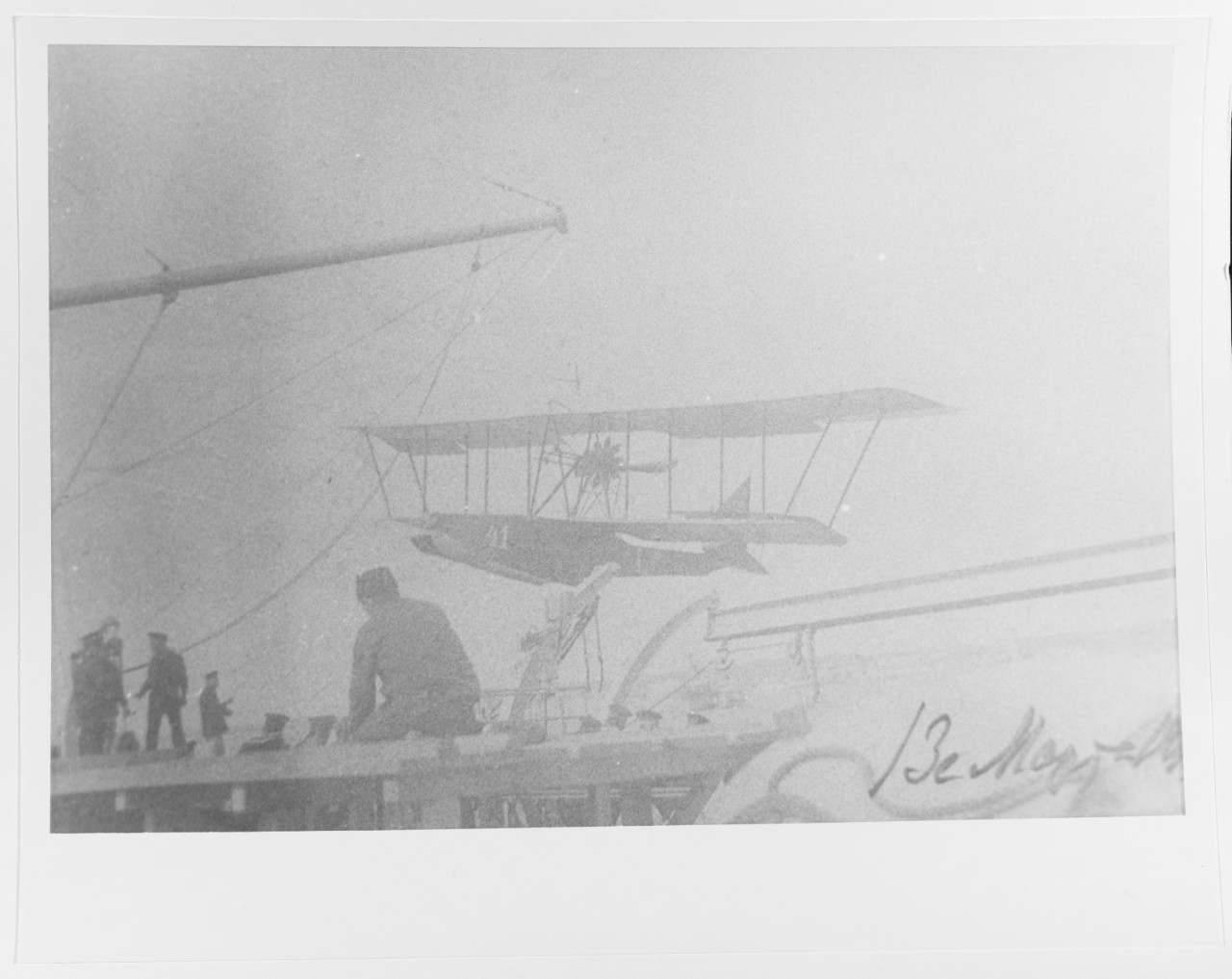 Russian Grigorovich M-5 type flying boat aboard cruiser ALMAZ in 1916.