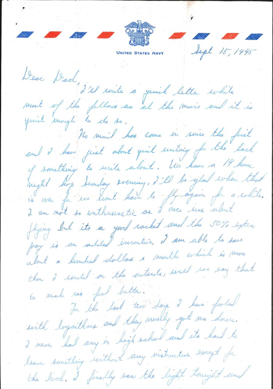 Letter from Charles W. Cooper to his parents, Sep. 15, 1945, page 1
