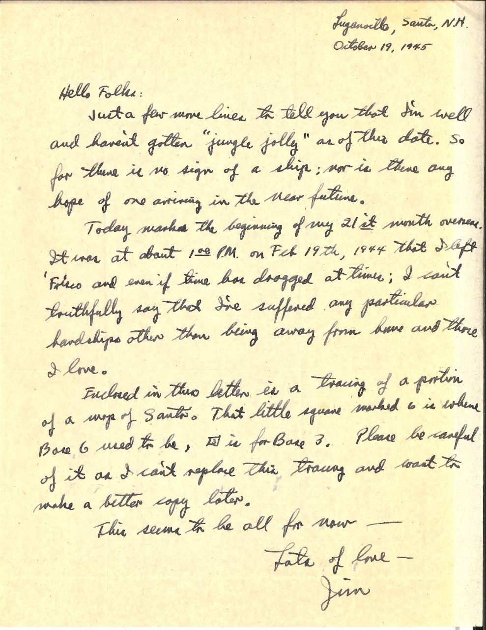 Letter from James Wright to his parents, Oct. 19, 1945