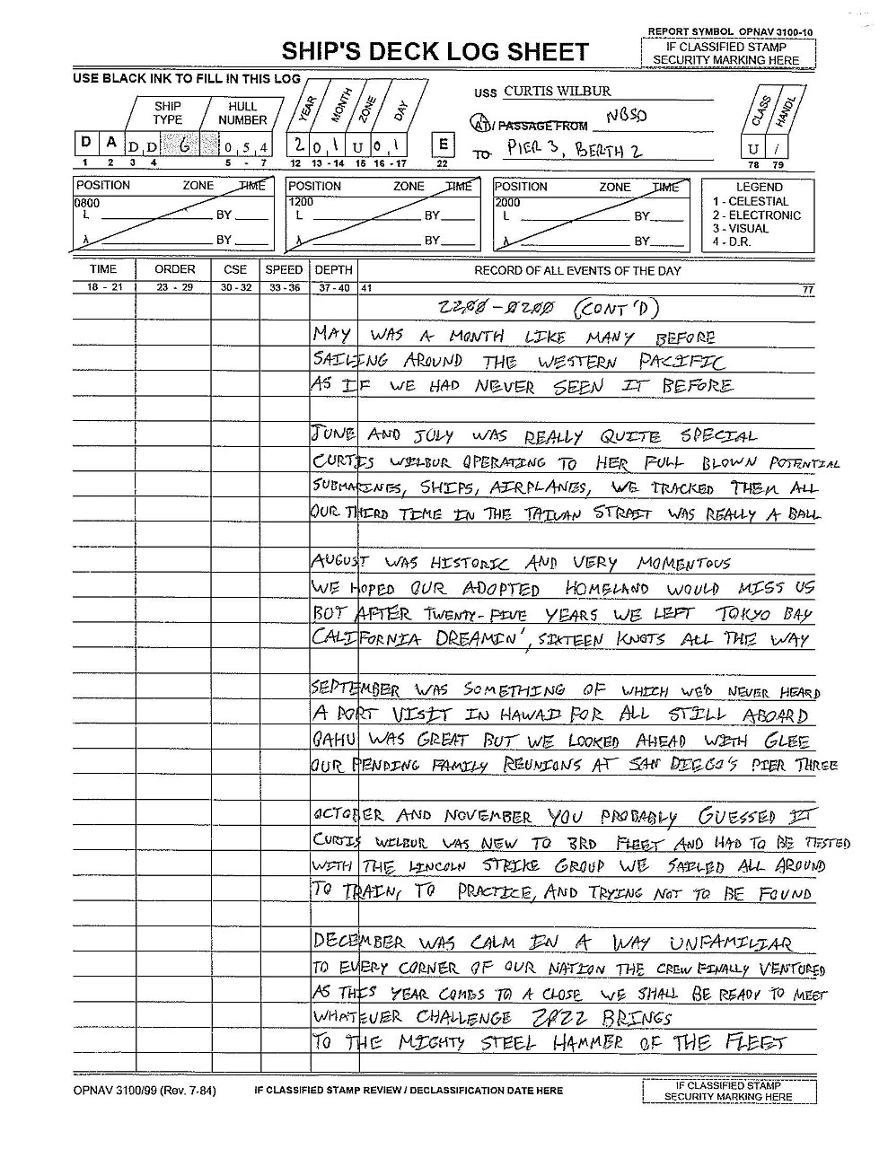 USS CURTIS WILBUR (DDG-54) 2022 New Year's Deck Log Entry Page 2 Image