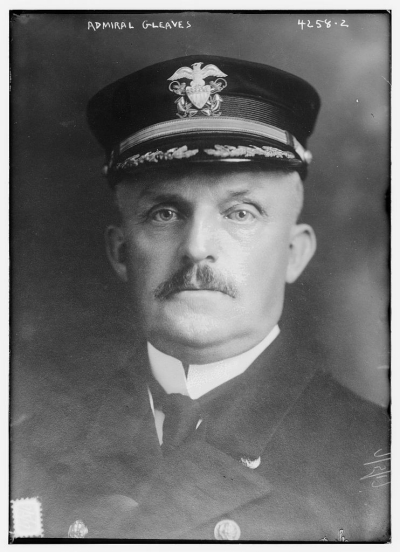Photograph shows Admiral Albert Gleaves (1858-1937), 5 July 1917, who served in the U.S. Navy and was also a naval historian. (Source: Flickr Commons project, 2015).  Available from Library of Congress LC-B2- 4258-2 [P&P].