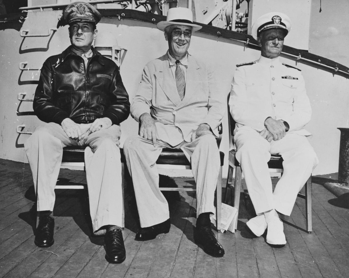 General MacArthur, President Roosevelt, and Admiral Nimitz