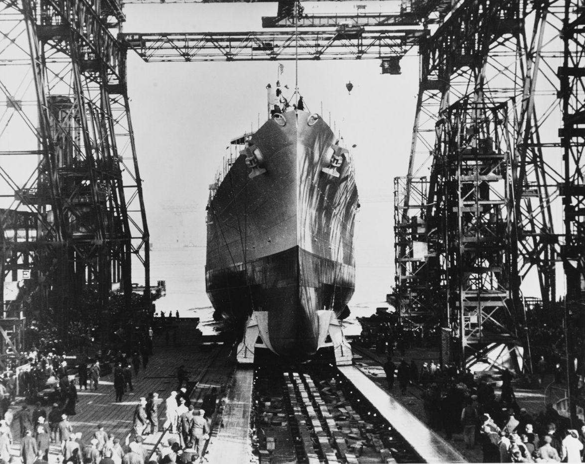Brooklyn is launched at the New York Navy Yard, 30 November 1936. (U.S. Navy Photograph 80-G-1025118, National Archives and Records Administration, Still Pictures Division, College Park, Md.)