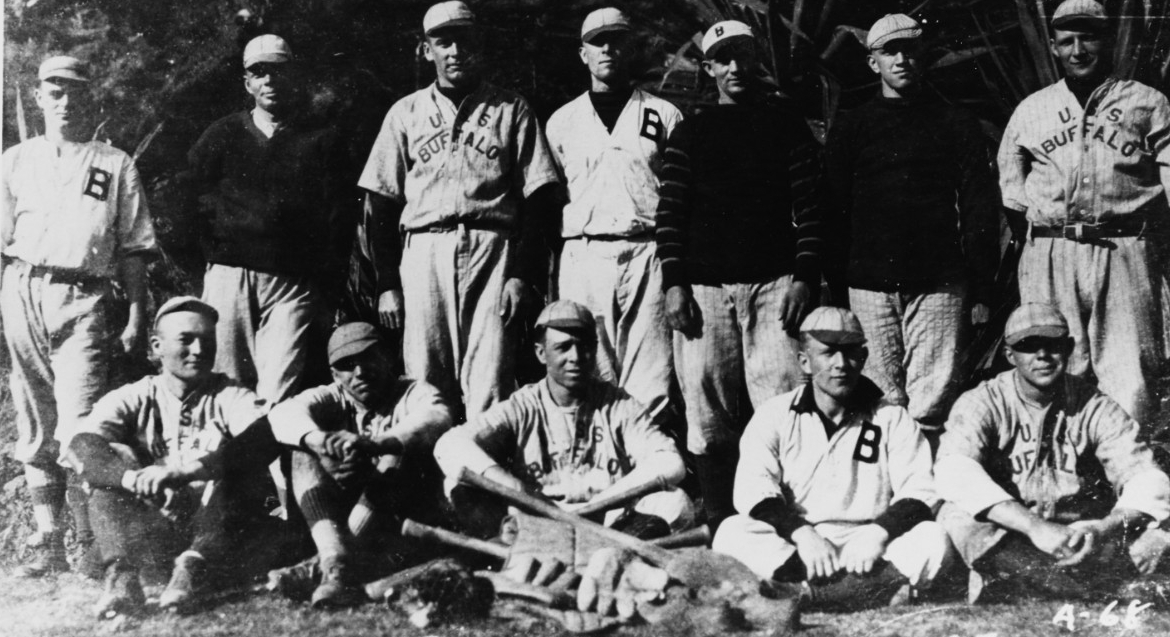 Buffalo’s baseball team ashore in the Azores in March 1919. Photographed by St. Jacques. (Naval History and Heritage Command Photograph NH 94998)