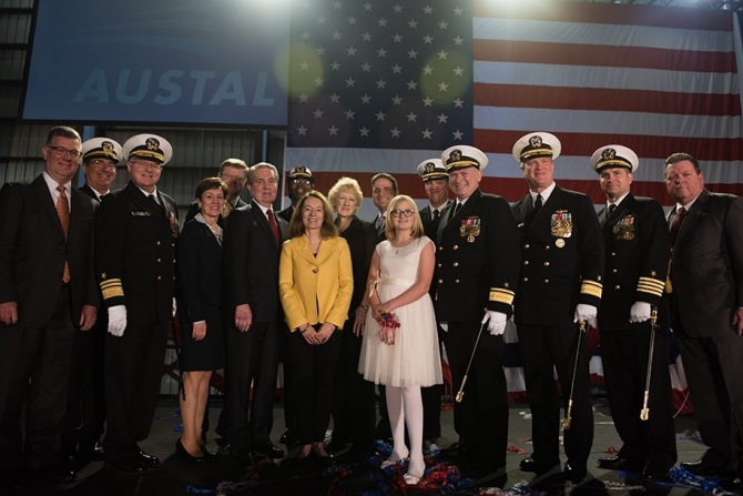 Some of the distinguished guests at the ship’s christening, 15 January 2015. (Austal USA photograph, donated to the Navy).