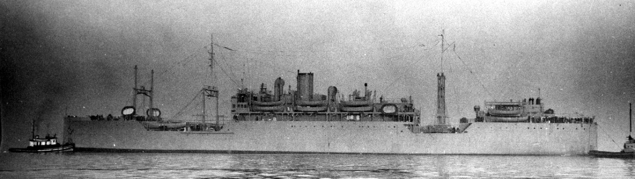 AP-00, 6 March 1944, following her conversion but prior to her being painted in the colors that would clearly identify her as a hospital ship. (U.S. Navy Bureau of Ships Photograph BS-64450, National Archives and Records Administration, Still Pic...
