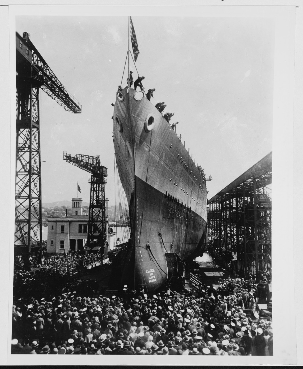 Chicago is launched at Mare Island Navy Yard, 10 April 1930. (Naval History and Heritage Command Photograph NH 70790)