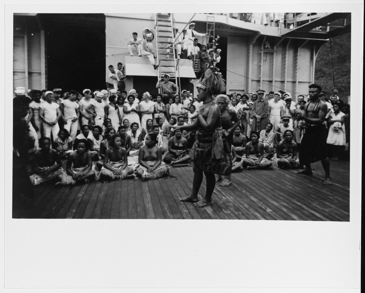 A native dancer welcomes Chicago and her ship’s company during the ship’s shakedown cruise at Papeete, Tahiti, 1931. (Courtesy of Wiley H. Smith, Naval History and Heritage Command Photograph NH 93460)