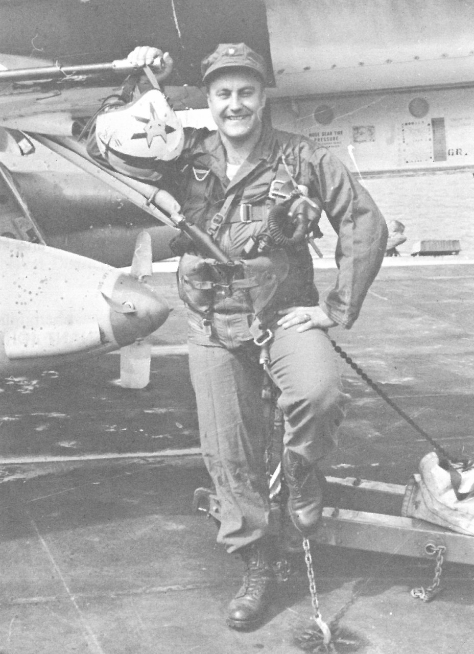 Lt. Cmdr. Wilmer P. Cook poses with his Douglas Skyhawk A-4E, which he named the "City of Annapolis" in honor of his hometown. (NHHC Archives)