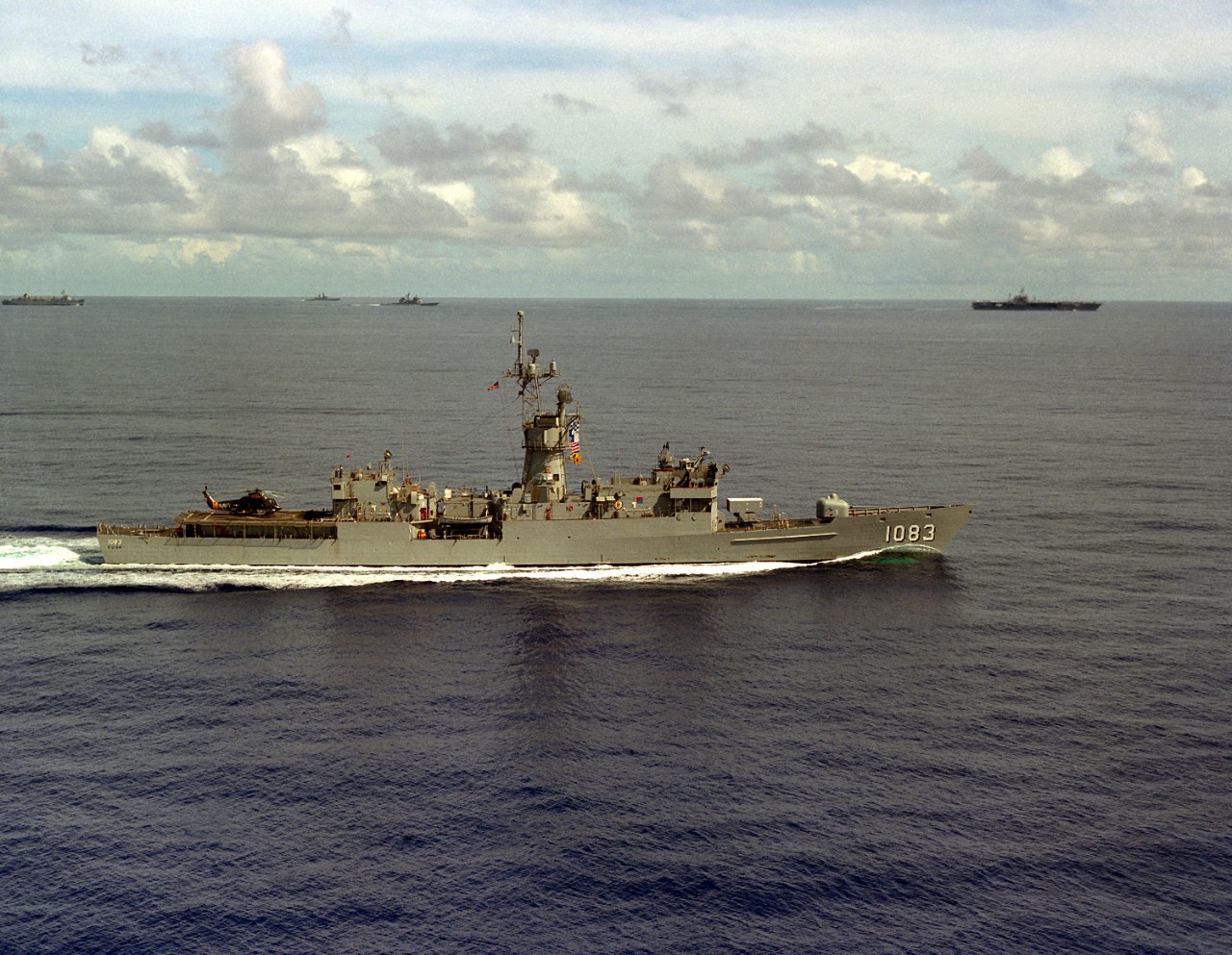 Cook sails as part of Battle Group Delta led by Constellation, 1 August 1987. (U.S. Navy Photo by PH1 Barrett, DIMOC #DN-SC-89-08858)