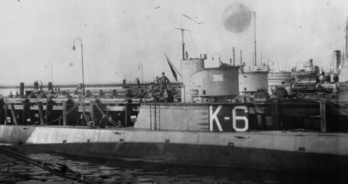 K-6 in port, during the early 1920s. (Courtesy of Donald M. McPherson, 1969, Naval History and Heritage Command Photograph NH 68981)