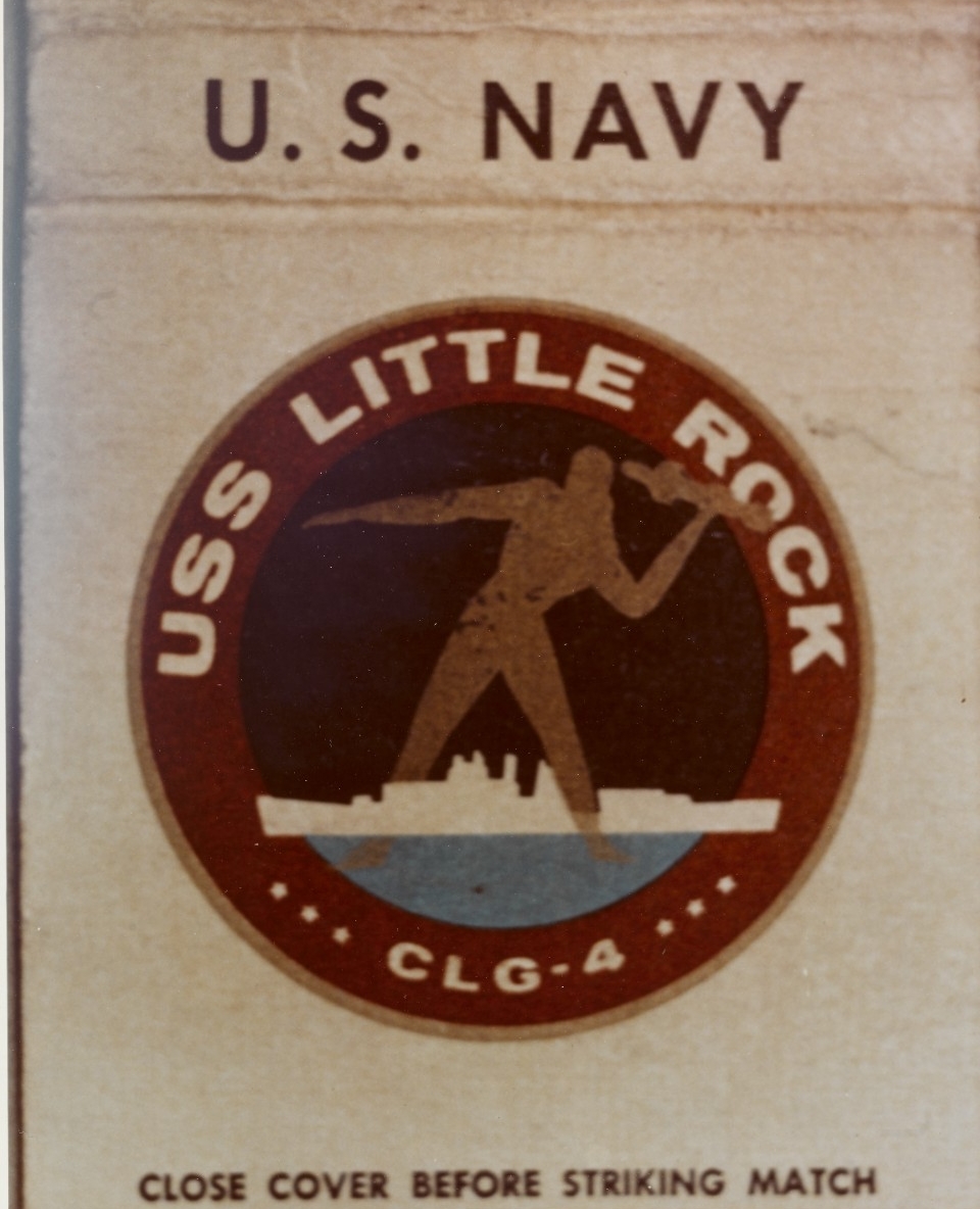 Insignia of Little Rock as (CLG-4) printed on a matchbook cover, probably of early 1960s vintage. Courtesy of Capt. G.F. Swainson, USN, 1969. (Naval History and Heritage Command Photograph NH 88341-KN)