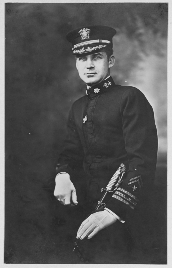 Portrait photograph, taken circa 1919, showing Madison wearing the Medal of Honor (Tiffany Cross) awarded for his heroism in command of Ticonderoga. (Naval History and Heritage Command Photograph NH 48048).