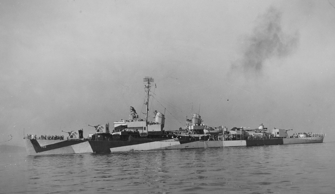 Mannert L. Abele off Boston, 1 August 1944. (Naval History and Heritage Command Photograph NH 46646)