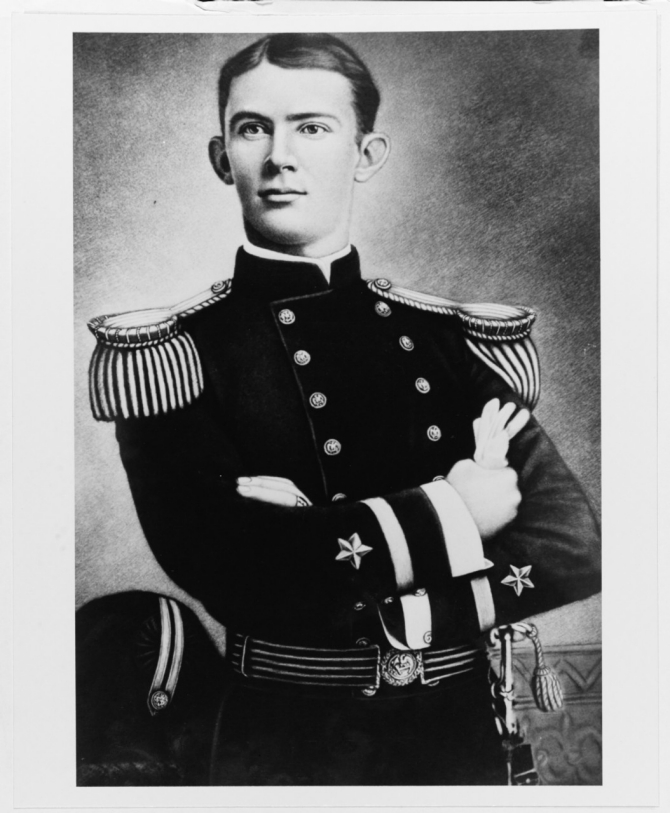 Ens. John R. Monaghan radiates confidence in this undated photograph. (Naval History and Heritage Command Photograph NH 47734)