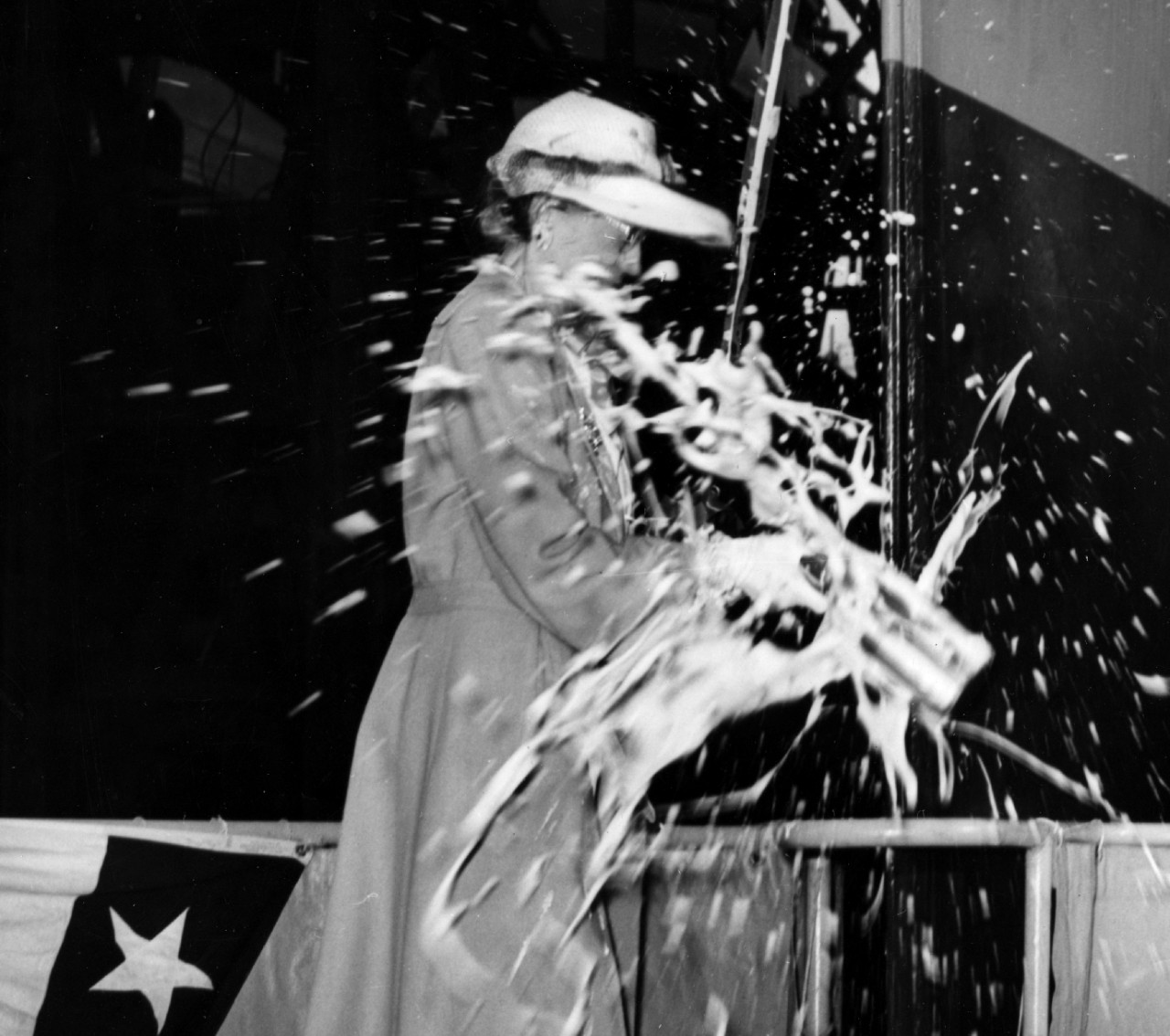 Coxswain Morrison’s daughter christens the destroyer named for her father on Independence Day 1944. (U.S. Navy Photograph 80-G-77842, National Archives and Records Administration, Still Pictures Division, College Park, Md.)