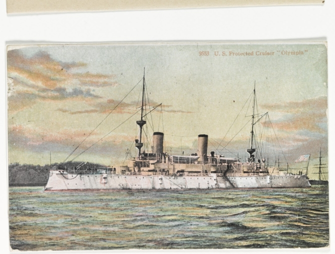 A color tinted postcard of the ship published in the early 1900s shows her clean lines. (Unattributed U.S. Navy Photograph NH 43314-KN, Photographic Section, Naval History and Heritage Command)