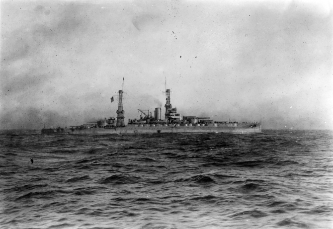 Pennsylvania off Brest, France, while escorting President Wilson to France, 13 December 1918. Photographed by Zimmer. (Naval History and Heritage Command Photograph NH 3021) 