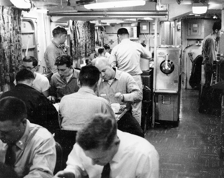 Dining on the cramped mess decks, circa 1967. (Naval History and Heritage Command Photograph NH 75563)