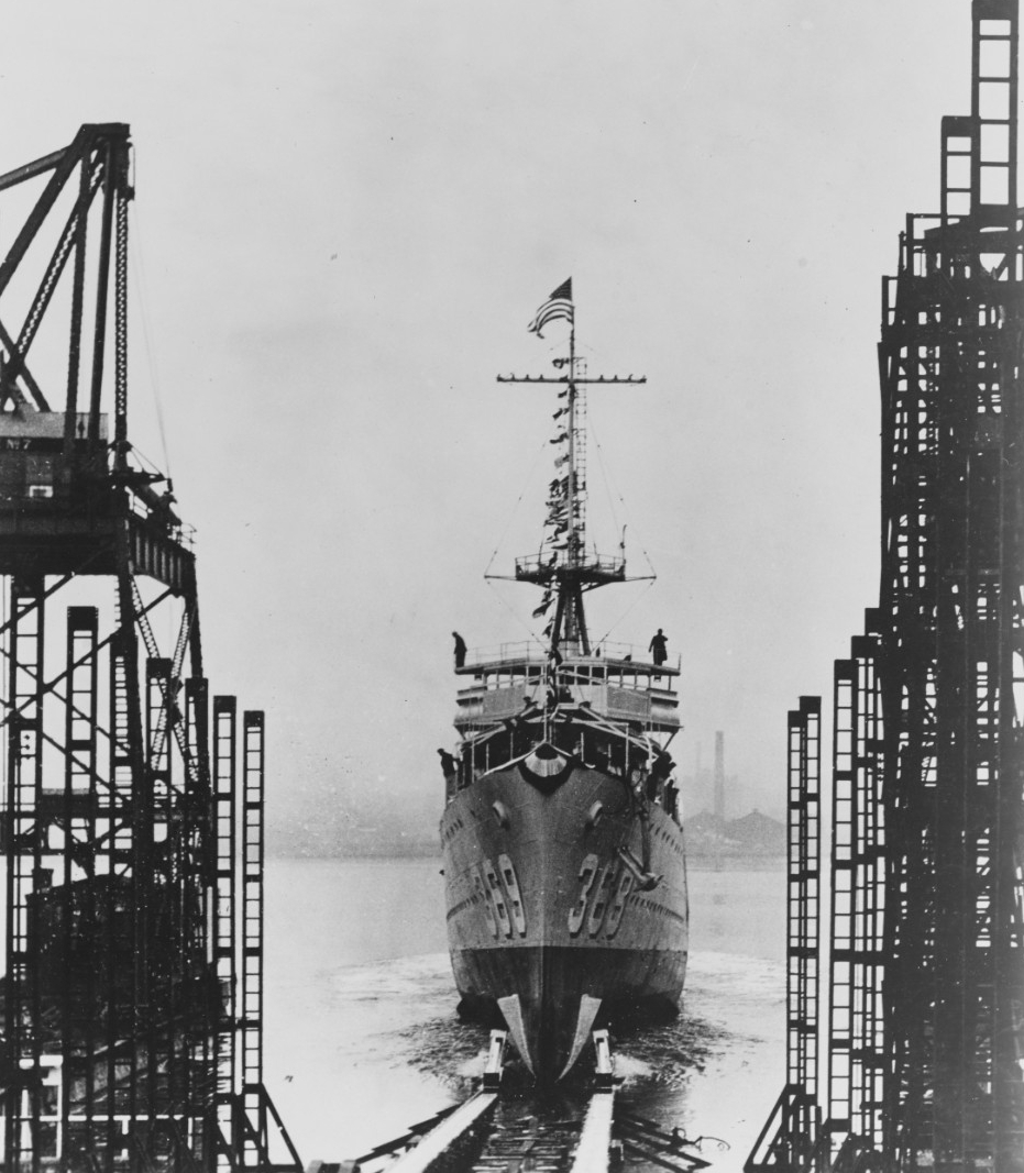 Reid being launched at Kearny, 11 January 1936. (Naval History and Heritage Command Photograph NH 60503)