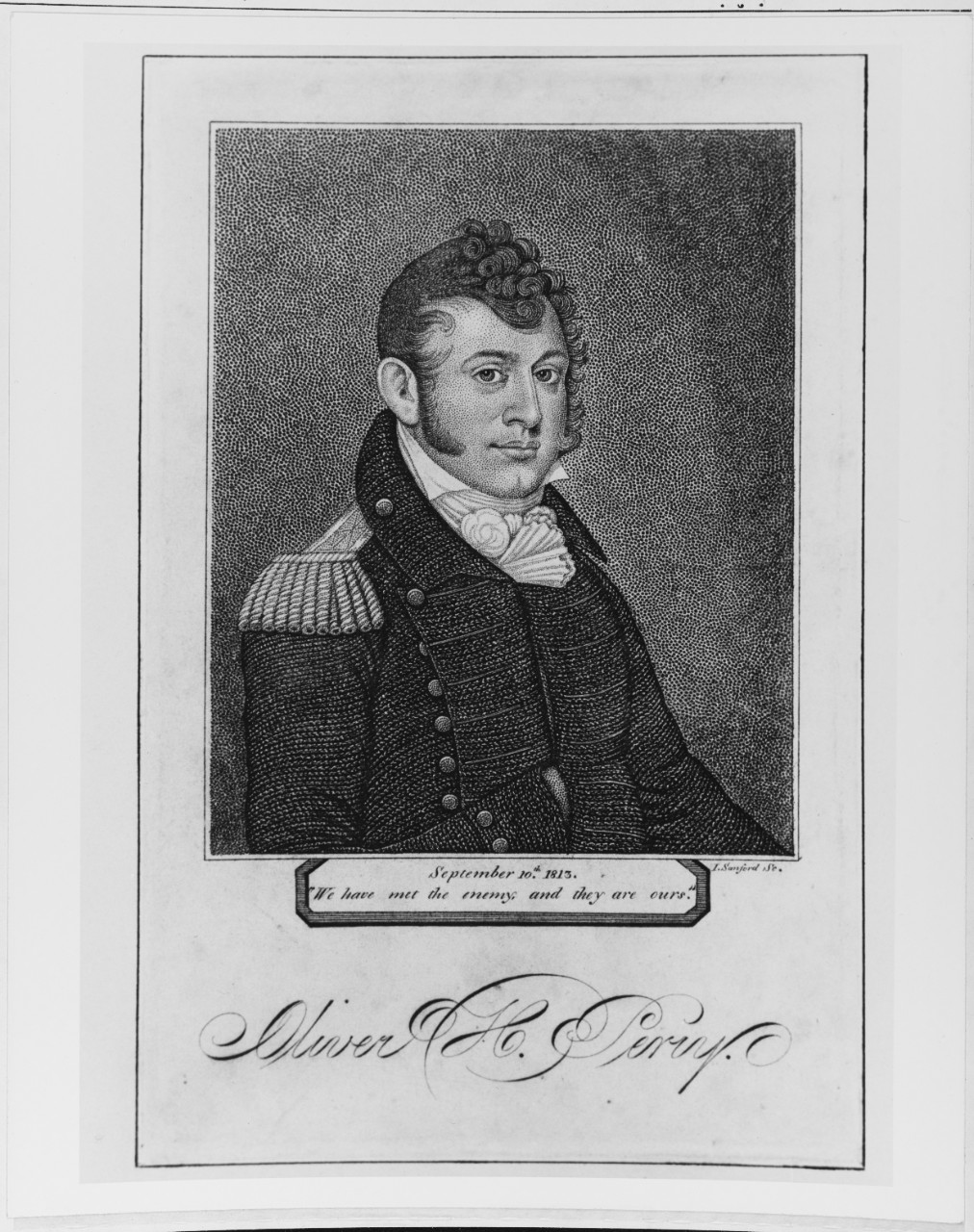 Engraving of Como. Oliver H. Perry, USN, by I. Sanford, St. Born South Kingston, R.I., 23 August 1785. (Naval History and Heritage Command Photograph NH 66660)
