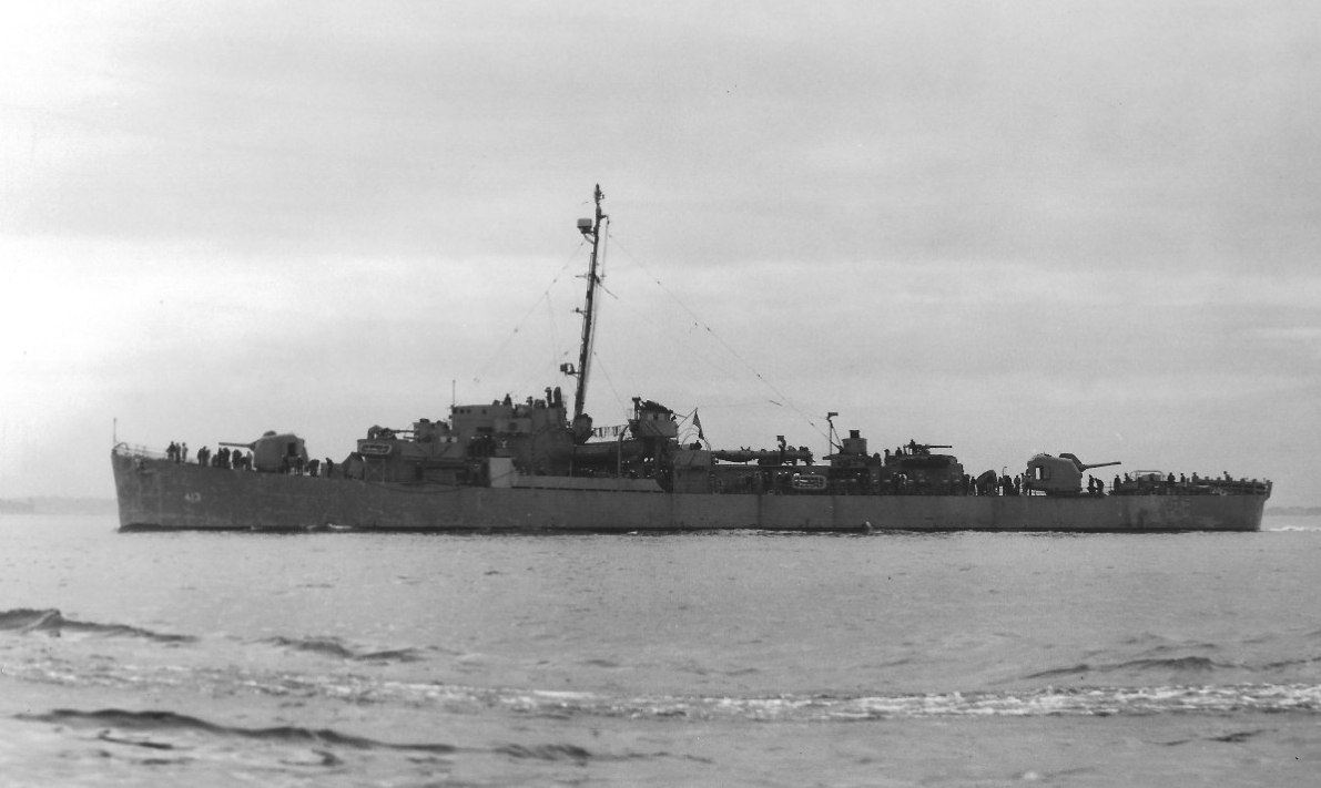 Samuel B. Roberts off Boston, circa June 1944. (Naval History and Heritage Command Photograph NH 90603)