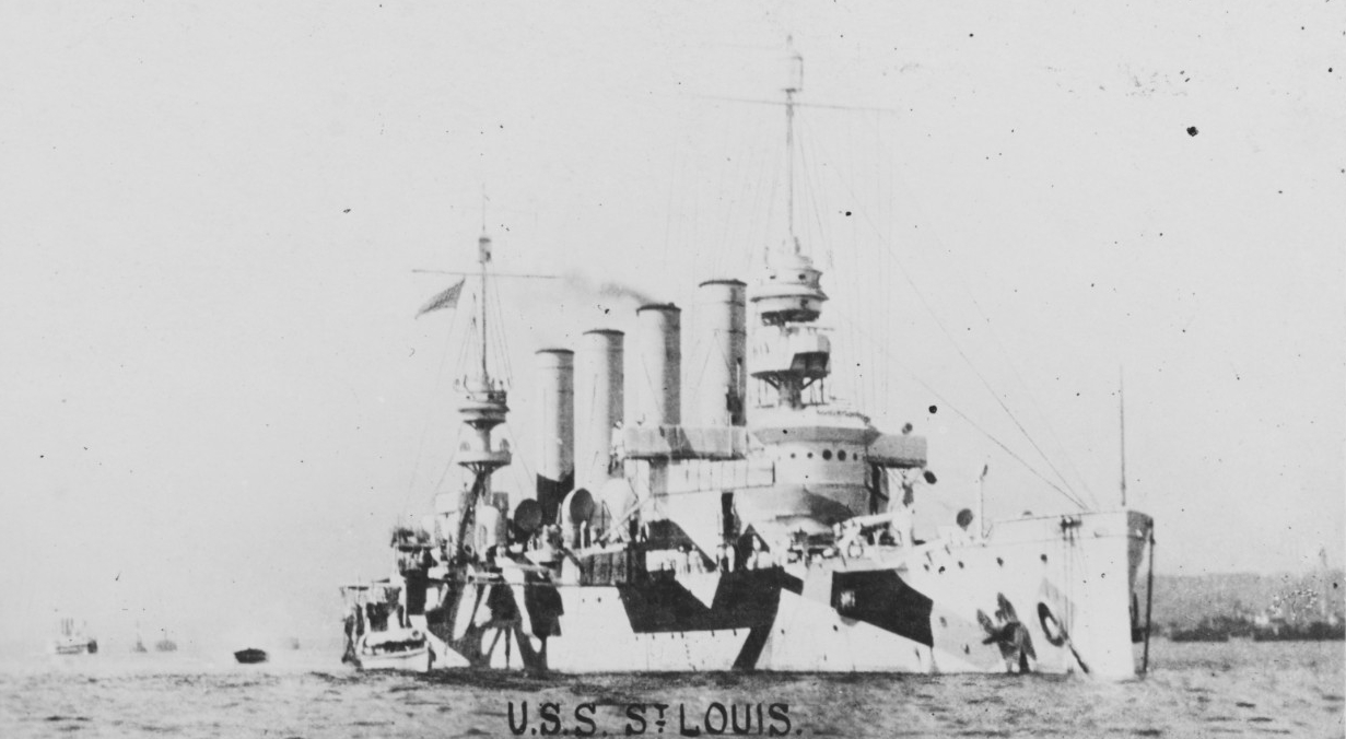 St. Louis sports a wartime disruptive camouflage pattern, August 1918. (U.S. Navy Photograph NH 108517, Naval History and Heritage Command)