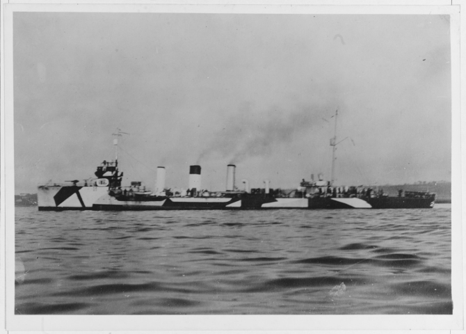 Terry, photographed in 1918 in “dazzle” camouflage. (Naval History and Heritage Command Photograph NH 41807)