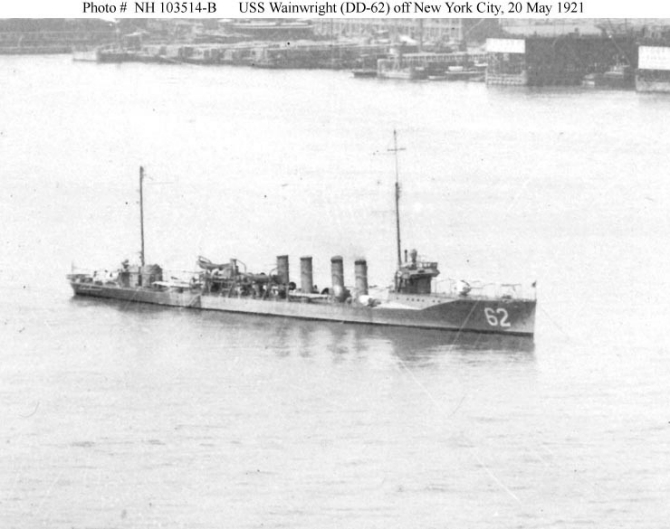 Wainwright in the North River off New York City, 20 May 1921. Cropped from NH 103514, a panoramic photograph by Himmel and Tyner, New York. (Naval History and Heritage Command, NH 103514-B).