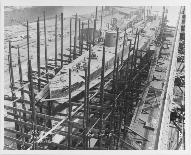 Warrington under construction at Philadelphia, 1 April 1910. (U.S. Navy Photograph 19-N-24-24-2, National Archives and Records Administration, Still Pictures Division, College Park, Md.) 