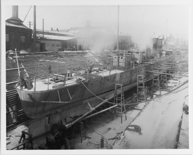 Warrington in drydock, 3 January 1911. (U.S. Navy Photograph 19-N-24-24-8, National Archives and Records Administration, Still Pictures Division, College Park, Md.) 