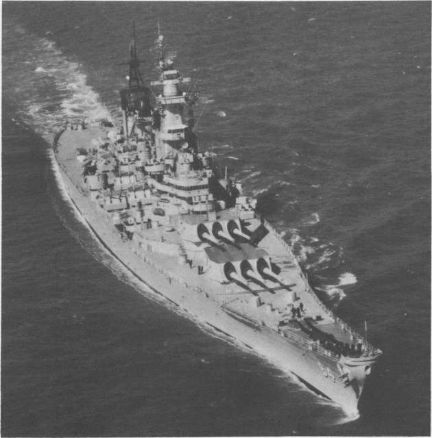 Wisconsin off Norfolk during the 1950s. (U.S. Navy Photograph USN 1087641, National Archives and Records Administration, Still Pictures Branch, College Park, Md.).
