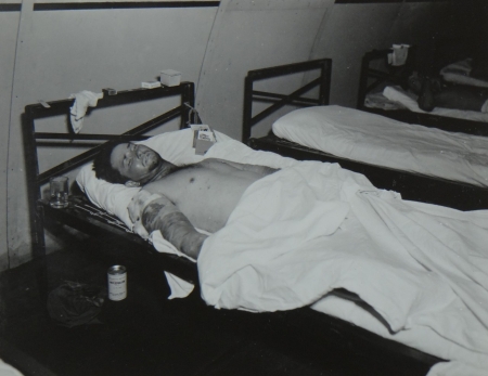 Frank H. Orsburn, SSML2c USNR, survivor of the USS Indianapolis in Naval Base Hospital No. 20, Peleliu, 5 August 1945.