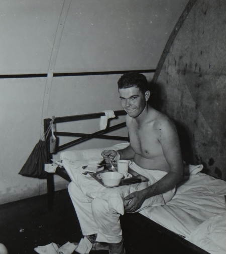 Curtis Pace, S2c USNR, survivor of the USS Indianapolis in Naval Base Hospital No. 20, Peleliu, 5 August 1945.