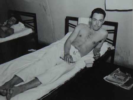 Nestor A. Mestas, WT2c USNR, survivor of the USS Indianapolis in Naval Base Hospital No. 20, Peleliu, 5 August 1945.