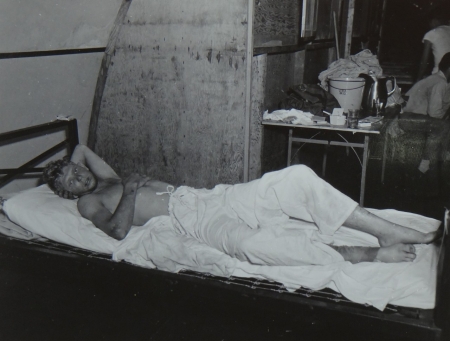 William A. Johnson, S1c USNR, survivor of the USS Indianapolis in Naval Base Hospital No. 20, Peleliu, 5 August 1945.