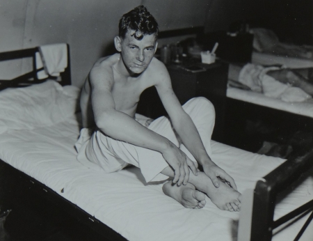 James B. Loftis, S1c USNR, survivors of the USS Indianapolis in Naval Base Hospital No. 20, Peleliu, 5 August 1945.